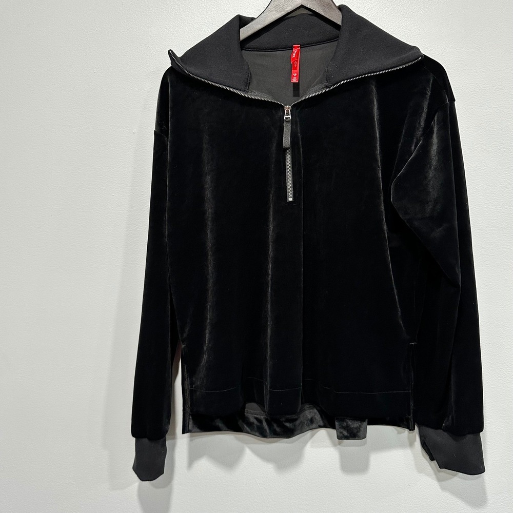 SPANX‎ Black Velvet Half Zip Pullover Top, Women's, Long Sleeve, L/G